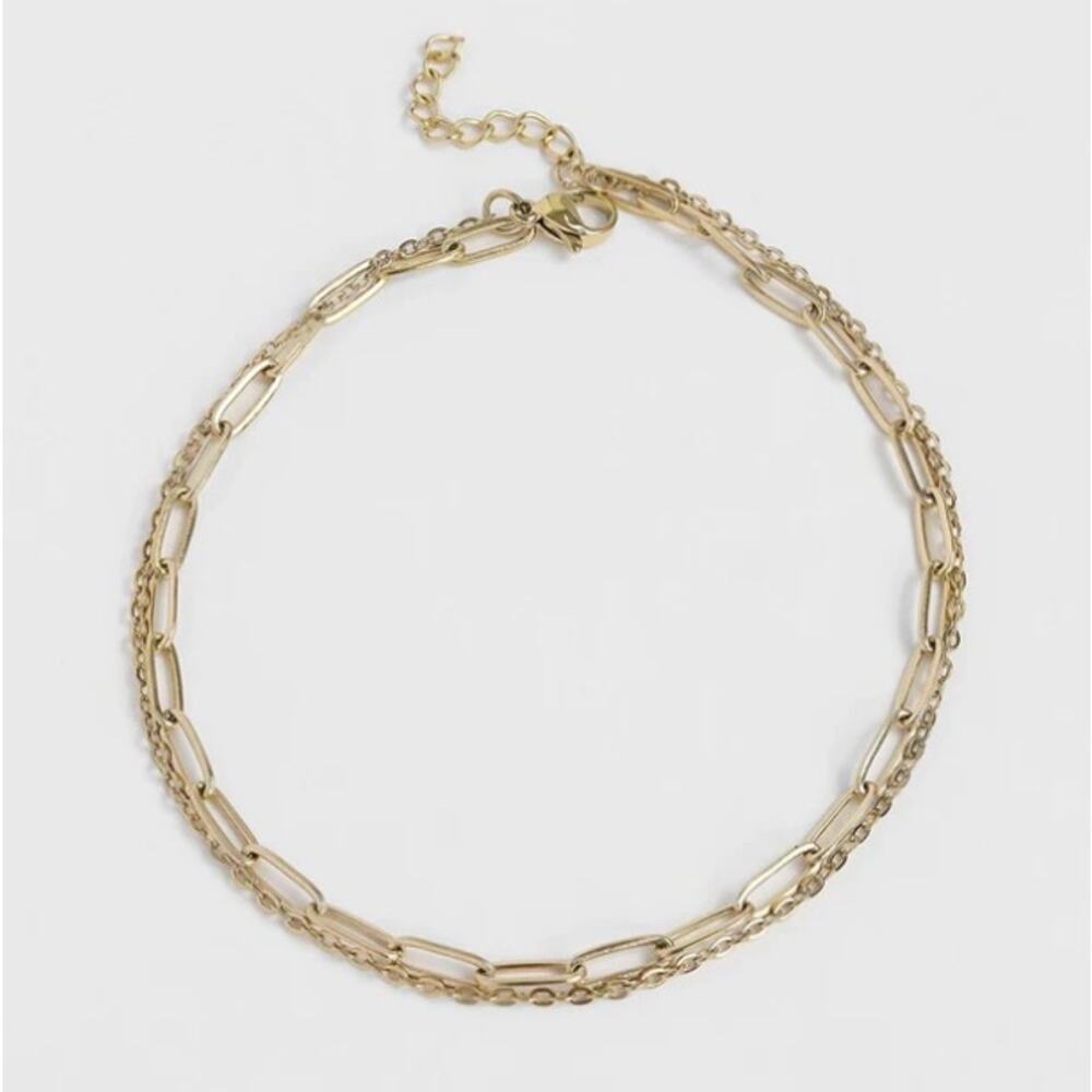 Gold Plated Stainless Steel Loop & Paperclip Chain Anklet 9' + 1.25" extender